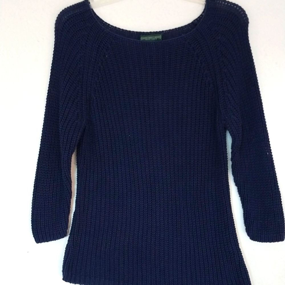 RALPH LAUREN Jean  Sweater Navy Blue Knit Weave Cotton Size M